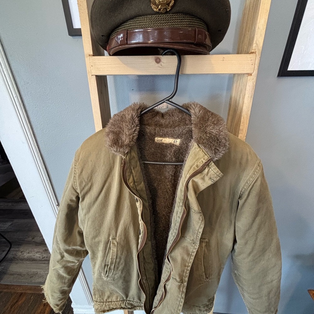 Men's Tan Military Field Jacket with Sherpa Lining